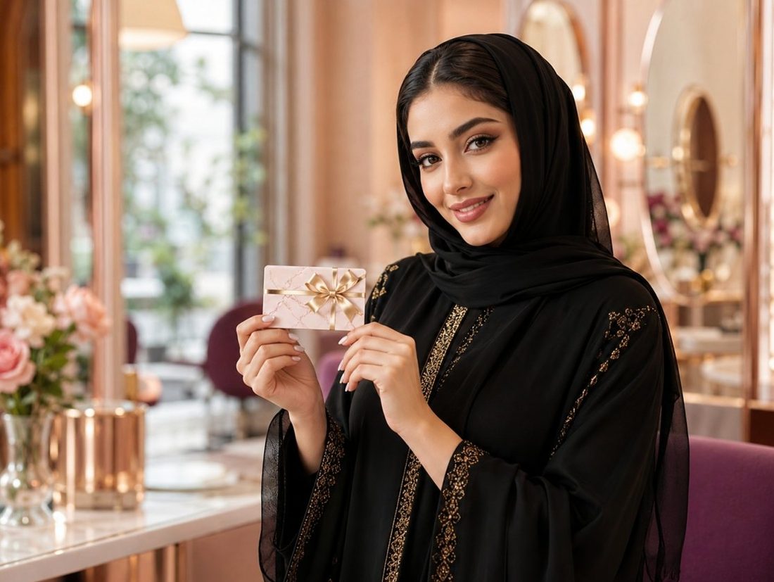 عميلة تحمل بطاقة هدية
