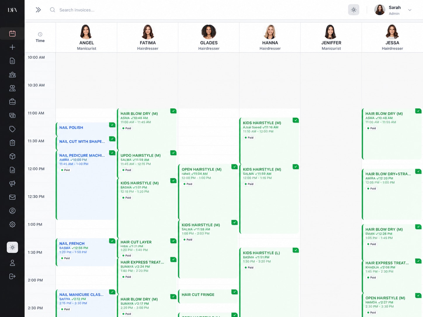 Beauty Salis staff console day calendar